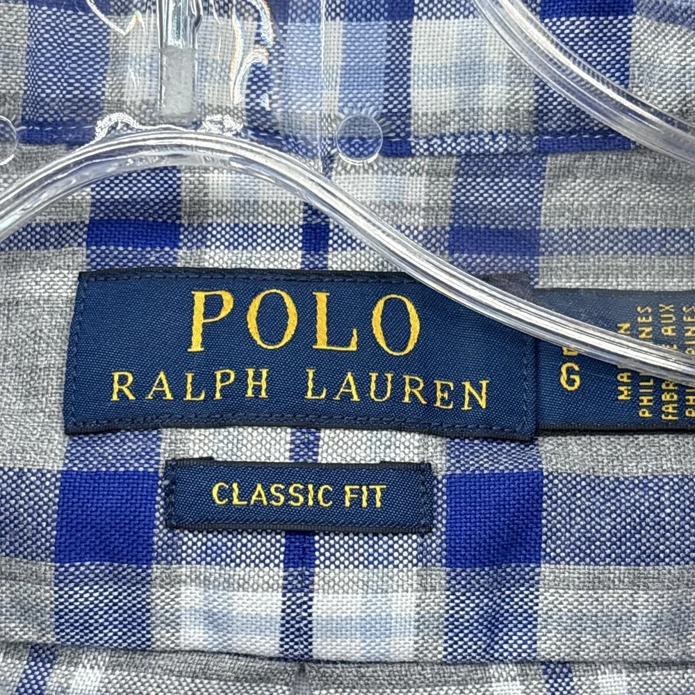 Polo Ralph Lauren Shirt Mens L Blue Plaid Classic Fit Button Down Long Sleeve